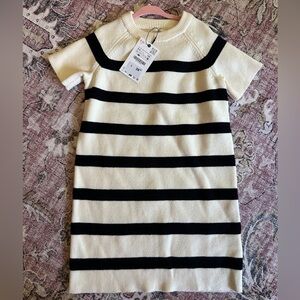 Zara Kids Black and Cream Striped Dress
